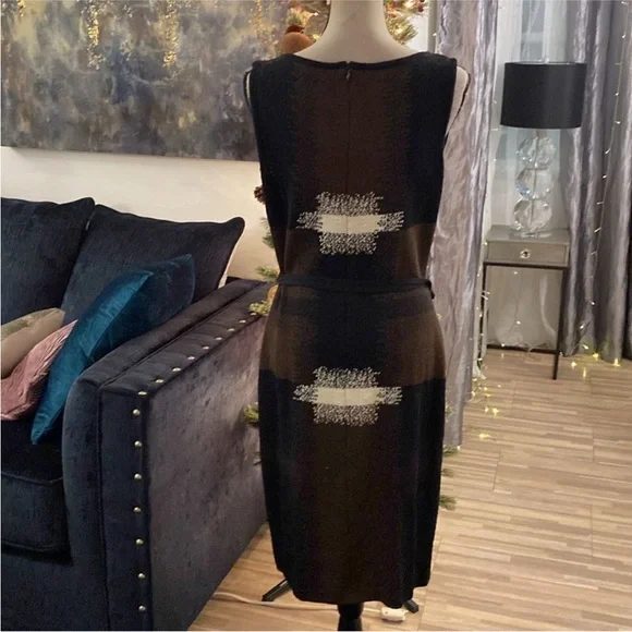 St. John Black and Cream Midi Dress, US8